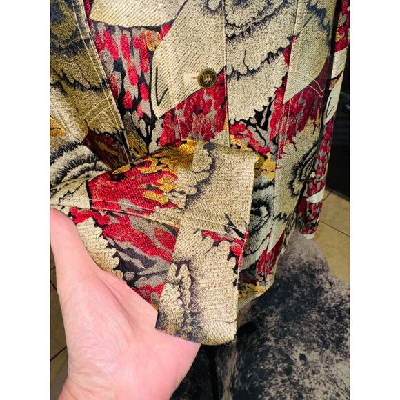 Sunflower Print Design Jacket Blazer Top Plus Size 1 Silk Blend Red Black Boho - Picture 9 of 9